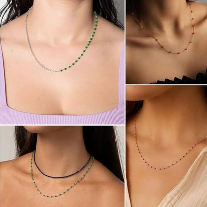 33FT 2mm Stainless Steel Green Enamel Link Chains Bulk for Jewelry Making | 304 Stainless Steel Enamel Beaded Cable Chains Roll Spool for Necklace Bracelet Craft - color: Stainless Steel Green Beads