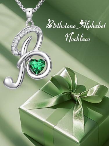 A to Z Initial Birthstone Pendant Necklaces Name Jewelry for Women | 18K White Gold Plated Personalized Alphabet Jewelry Anniversary Christmas Birthday Gifts for Wife Her Daughter Girlfriend - color: B Initial-05-May