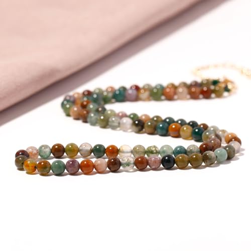 Simple 4mm Gemstones and Crystals Choker Necklace Unisex 16"-18" | Necklaces for Women Men, Adjustable, 40-45 cm Chain Length, Handmade, Spiritual Gemstones, Positive Energy, Daily Wear - style: Indian Agate