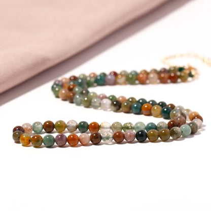 Simple 4mm Gemstones and Crystals Choker Necklace Unisex 16"-18" | Necklaces for Women Men, Adjustable, 40-45 cm Chain Length, Handmade, Spiritual Gemstones, Positive Energy, Daily Wear - style: Indian Agate