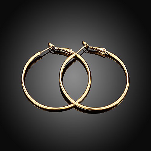 Gold Hoop Earrings,18K Gold Plated Rounded Hoops Earrings for Women - color: Gold-Rounded-1.8"
