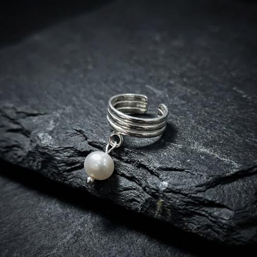 925 Sterling Silver Ear Cuff, Handmade Single Band Adjustable Non Piercing Clip On Cartilage Earring, Minimalist Ear Wrap Faux Piercing Jewelry for Women - style: Pearl