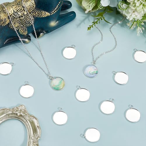 Beebeecraft 1 Box 40Pcs Round Blank Bezel Pendant Trays 304 Stainless Steel Base Cabochon Settings Pendant Blanks for Jewelry Making DIY Findings (Tray: 20mm) - color: Silver, size: 20mm 40pcs