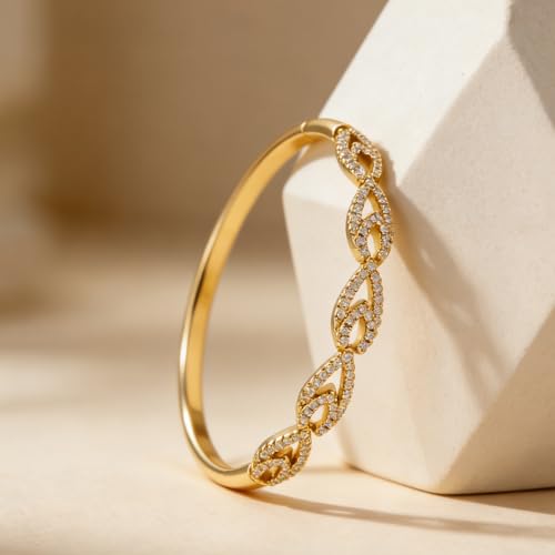 hotoo Gold Plated Bangle Bracelet for Women - style: Diamond-Set Openwork Bow Knot