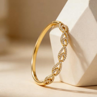 hotoo Gold Plated Bangle Bracelet for Women - style: Diamond-Set Openwork Bow Knot