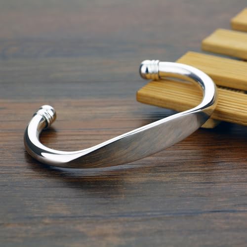 Dankadi Unisex 925 Sterling Silver Bangle Bracelet -Simple Women Men Torque Bracelet Solid Smooth Plain Polished On Cuff Fashion Fine Jewelry Gifts - color: Silver