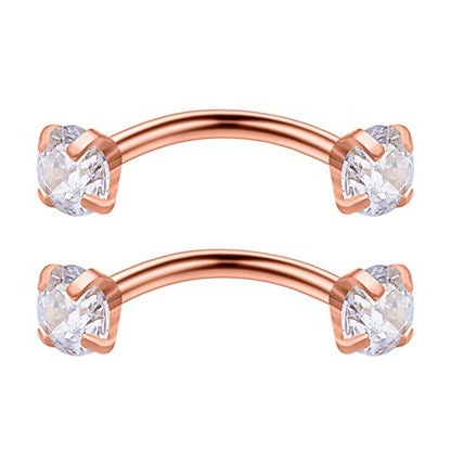 3PRS 16G 3/8" (10MM) Stainless Steel 3mm CZ/Gems/Ball Curved Barbell Eyebrow Tragus Lip Belly Ring Piercing Jewelry - Rose Gold - color: 6PCS - Rose Gold