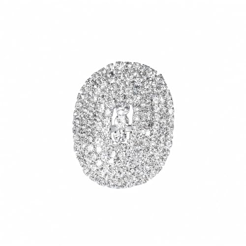 Rhinestone Finger Ring for Women Sparkly Crystal Butterfly Flower Leaf Adjustable Statement Chain Rings Punk Jewelry - color: Silver Oval