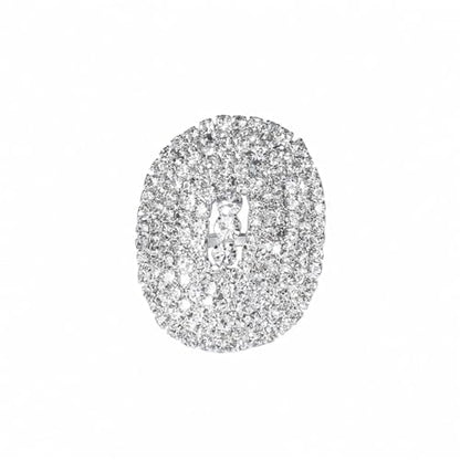 Rhinestone Finger Ring for Women Sparkly Crystal Butterfly Flower Leaf Adjustable Statement Chain Rings Punk Jewelry - color: Silver Oval