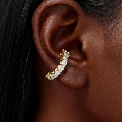 Ear Cuffs Non Piercing Gold Silver Earrings Cute Cubic Zirconia Sparkling Ear Cuff for Women Clip On Cartilage Huggie Earring Christmas Jewelry Costume - color: Gold-One