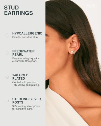 PAVOI 18K Gold Plated 925 Sterling Silver Post Cubic Zirconia | AAA+ Quality Handpicked Freshwater Cultured Stud Button Pearl Earrings - style: Yellow Gold