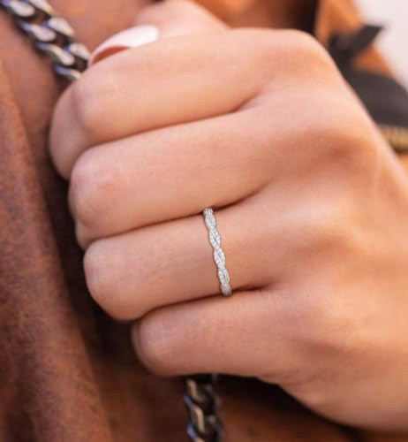 TIGRADE Engagement Ring Cubic Zirconia Twisted Ribbons of Pave-Set Eternity Wedding Band for Women Size 3-12 - color: Silver