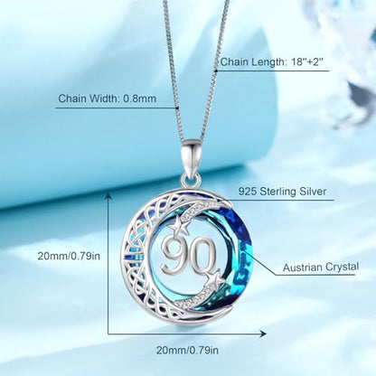 JUSTKIDSTOY Birthday Gifts for Women Girls 925 Sterling Silver Celtic Moon Star Necklace with Blue Crystal Pendant Jewelry for Sister Friends - style: 90th