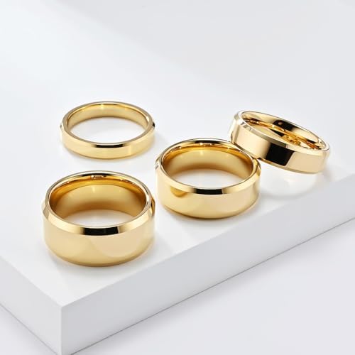 Stainless Steel Wedding Band Ring For Men Women | Sandblasted matte finish, 4mm/6mm/8mm widths, steel/black/gold-tone colors, everyday wear, wedding - color: Smooth-6mm-Gold