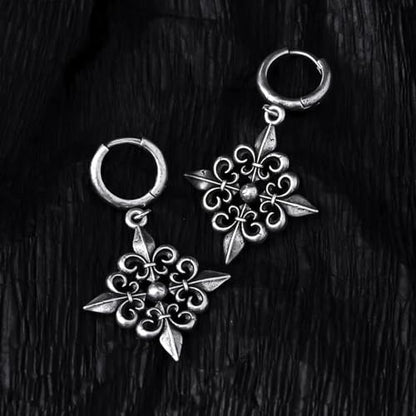 PUNKYOUTH Gothic Crest Dangle Drop Hoop Earrings Dark Alternative Piercing Jewelry 18G 1mm Antique Finish Ornate Scroll Cubic Zirconia Spike Statement Everyday Wear Accessories For Women Men - color: Fleur-de-lis-Silver