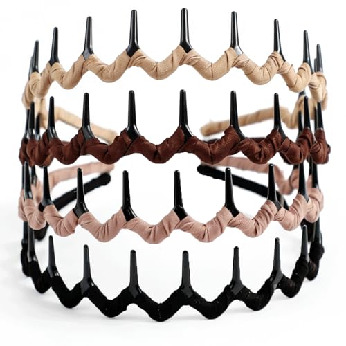 STHUAHE4PC Multicolor Protection Resin Teeth Comb Hair Hoop Hairband Headband Hair Accessories for female by Beauty hair (Brown, Coffee, khaki, black) - color: Brown, Coffee, khaki, black
