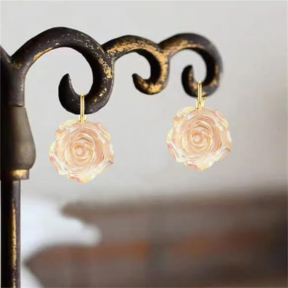 Handmade Bohemian Aesthetic Dainty Acrylic Flower Petal Leverback Earrings Sparkly 14K Gold Floral Dangle Drop Earrings for Women - color: Orange
