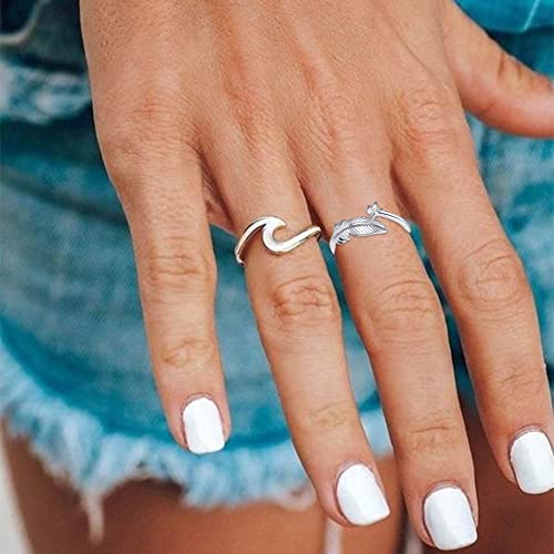 OOOPEL Sterling Silver Adjustable Ring S925 Silver Rings for Women Cubic Zirconia Twist Love Knot Dainty Ring Silver Minimalist Open Finger Rings Silver Thumb Sterling Silver Ring - color: feather ring