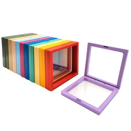 12PCS 3D Floating Frame Display Stand, Jewelry Box, Gift Box, Ornament Organizer, Small Travel Jewelry Box, PE Film Anti-Oxidation, Suspended Display Box Stackable (Multicolour, 4.33 * 4.33) - color: Multicolour, size: 4.33 * 4.33