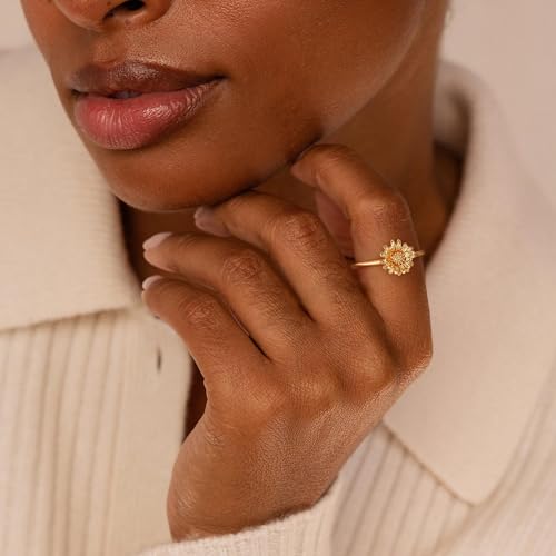 14K Gold Plated Jewelry Set for Women - Birth Flower Daisy Stackable Ring & Cubic Zirconia Hypoallergenic Trendy Jewelry - Ring Size 8