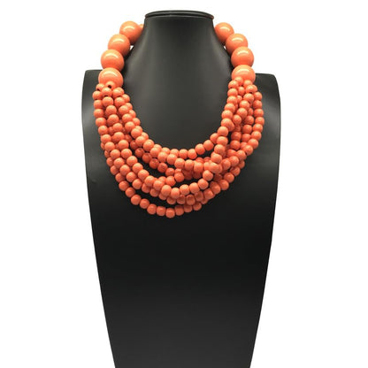 COLORFUL BLING Boho African Wooden Beaded Strands Necklace Ethnic Layered Chunky Collar Choker Wood Necklace for Women Hip Hop Statement Jewelry - color: orange