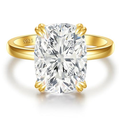 5CT Elongated Cushion Cut Engagement Ring Travel Band Size5-10 | Big Look CZ Fake Engagement Ring, 925 Sterling Silver 14K/White Gold Plated, Wedding Promise Anniversary Statement Gift - color: Gold