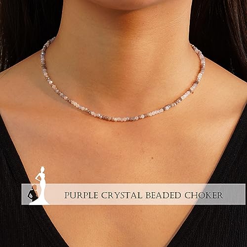 JSJOY Tiny Crystal Beaded Choker Necklaces for Women Colorful Beaded Necklace Dainty Choker Necklaces Simple Boho Jewelry Gifts for Teens Handmade Shining Bead Necklaces Gifts - color: Light Blue