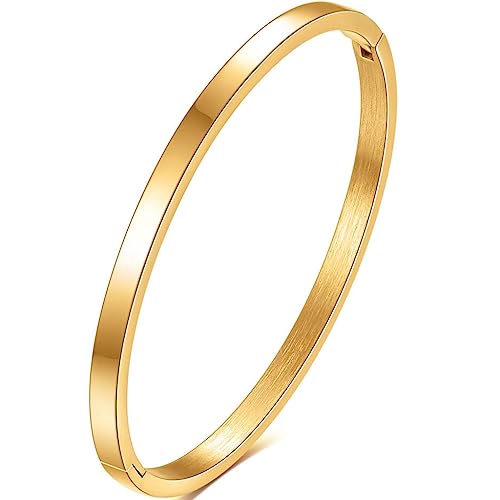 Jude Jewelers 4mm Width Stainless Steel Classic Simple Plain Open Clasp Bangle Bracelet - color: Gold