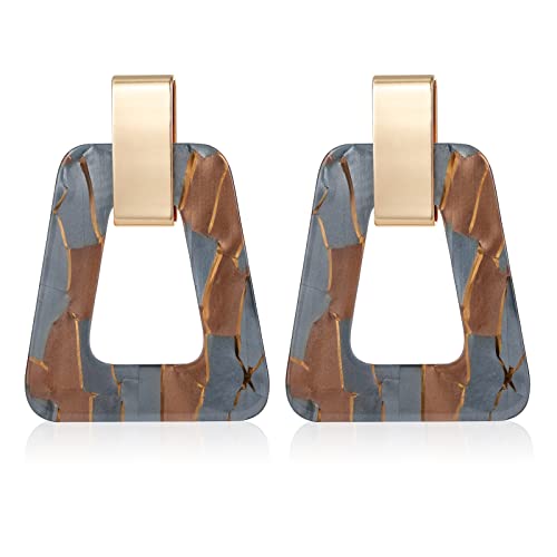 Acrylic Geometric Statement Earrings - Mottled Resin Lightweight Dangle Earrings for Party or Vacation - color: GREY BROWN