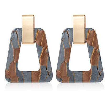 Acrylic Geometric Statement Earrings - Mottled Resin Lightweight Dangle Earrings for Party or Vacation - color: GREY BROWN