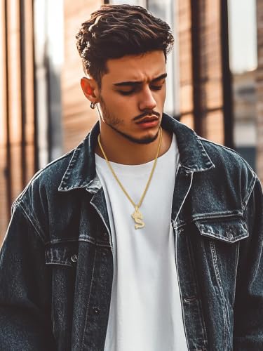 U7 Crown Initial Necklace Men Women, Bling Diamond A-Z 0-9 Letter Pendant with Wheat Chain, Silver/Black/Gold Plated CZ Alphabet Number Hip Hop Jersery for Father Husband - color: a. Gold, size: 19. S