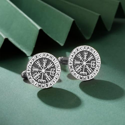 Mens Cufflinks, Norse Viking Tuxedo Cuff Links, Stainless Steel Viking Compass Vegvisir Rune Shirt Studs Mythology Jewelry Gift for Business Wedding - color: Compass-S