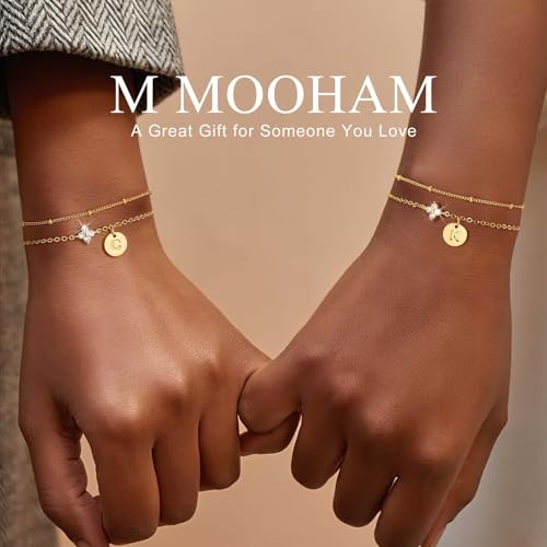 M MOOHAM Initial Bracelets for Women Girls Gifts, Birthday Gifts Jewelry | Dainty Four Leaf Clover Bracelet, Bracelets for Women Trendy, Initial Bracelet for Teen Girls, Personalized Birthday Gifts - color: Y