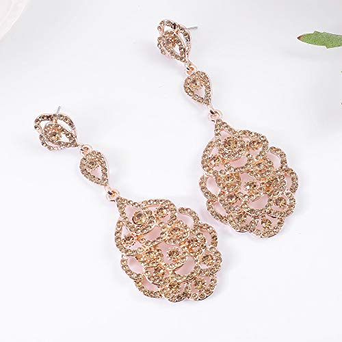 Wedding Teardrop Dangle Earrings Crystal Rhinestone Beaded Chandelier Earrings for Brides Gold - color: A-champagne