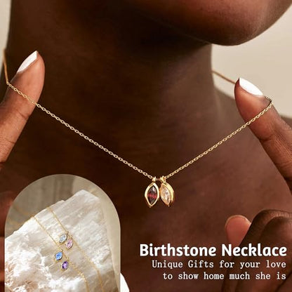 2026 Graduation Gifts Birthstone Necklace for Women Dainty Gold Necklace with 2 Birthstone Birthday Gift for Her Teen Girl Gift Trendy Stuff for Her Mom Daughter Girlfriend Friend Christmas Stocking Stuffers - color: 02-03 Feb & Mar, style: Leaf