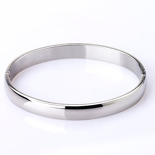 Stainless Steel Bracelet for Women Girls High Polished Bracelet Grooved Cuff Bangle 7" - style: 8mm Wide