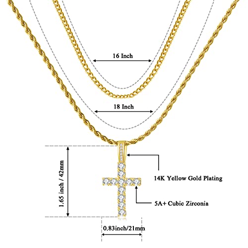 GEMOSA Cross Necklace for Men, Cuban Link Layered Rope Chain Silver/Gold/Black - color: Black Gold, size: 20/22 inch