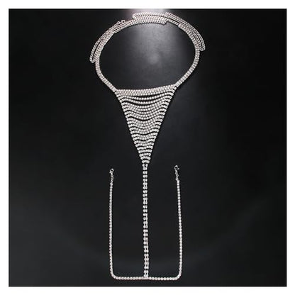 Rhinestone Waist Chain Thong Panties Crystal Chain Thong Panty Festival G String Hip Body Chain Jewelry for Women - color: Silver