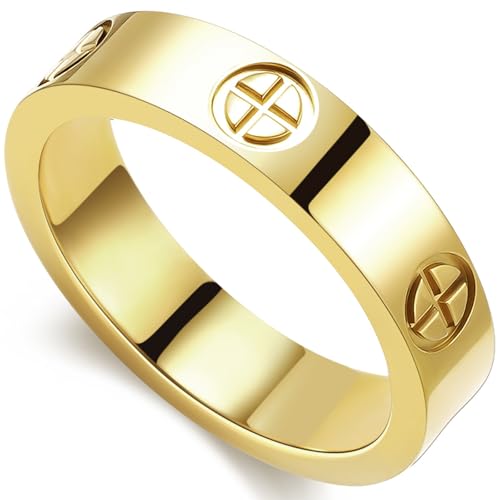 PDWZNBA Love Friendship Ring 18K Gold-Plated Stainless Steel Promise Ring Wedding Band Jewelry Birthday Gifts for Women - color: Gold
