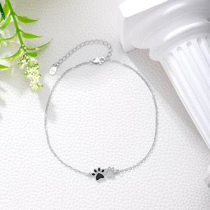 925 Sterling Silver Anklet Foot Bracelet with Crystal from Austria, Anklet Jewelry Gifts for Women 11 Inch Adjustable - style: Cat Paw