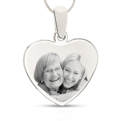 Personalized Picture Engraved Heart Pendant with 20" Chain - color: Silver