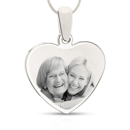 Personalized Picture Engraved Heart Pendant with 20" Chain - color: Silver