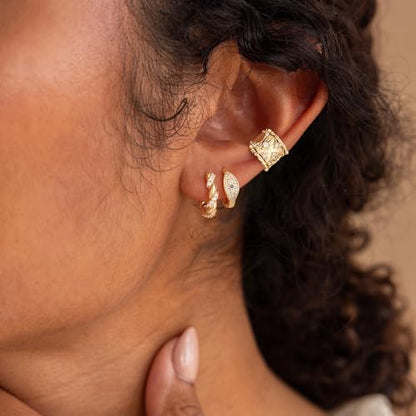 Women Gold Earrings Huggie Hoop Cubic Zirconia 14K Gold Plated Small Simple Hypoallergenic Everyday Jewelry - style: Twisted