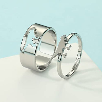 2PCS Matching Cute Animals Promise Engagement Rings for Couples Men Women Jewelry Band Sets 316L Stainless Steel Adjustable Open Ring - color: Dinosaur-s