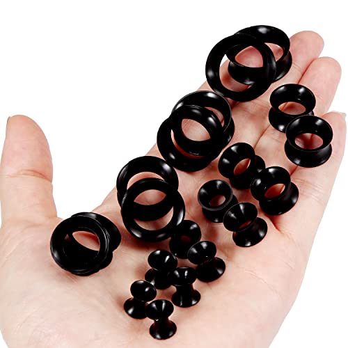 6G-25mm Thin & Thick Silicone Ear Gauges Stretching Kit Flexible Tunnels Plugs for Ear Expander Gauge Earlets Plug Set Gauges Kit - style: Black-Mix Size-6G-20mm