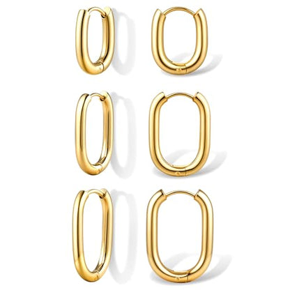 18K Gold Plated Hoop Earrings for Women Trendy Small U Hoop Earrings Set Stainless Steel Hypoallergenic Lightweight Chunky Huggie Hoops Cartilage Earring Stack Dainty Jewelry for Women Men(Gold-Hoop Earrings)