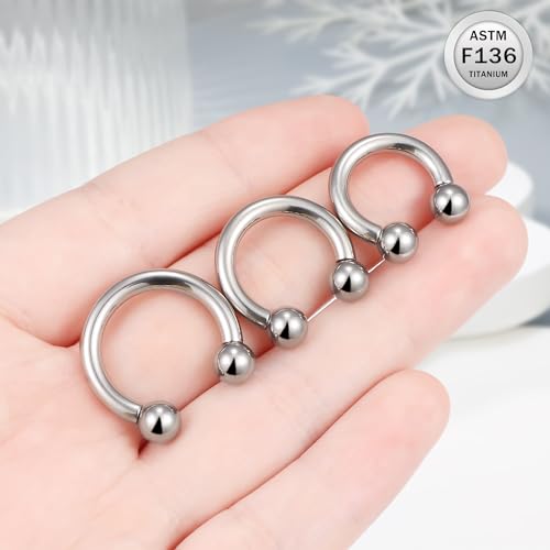 Ruifan 20G 18G 16G 14G 12G 8G 6G 4G 2G Horseshoe Nose Ring Titanium Septum Rings Piercing Jewelry Internally Threaded Gauges Cartilage Conch Helix Rook Lip Tragus Earring Hoop Eyebrow For Women Men - size: Ball: 8G - 12MM
