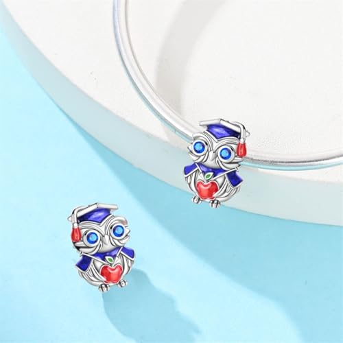Charm for Bracelets and Necklaces, Heart Animals 925 Sterling Silver Bead Celestial Sun Moon Star Charms Jewelry Gift for Women Girls - color: Graduation Owl Charm