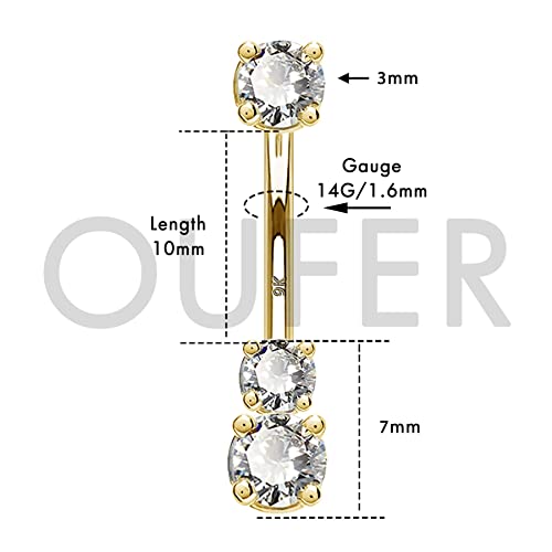OUFER 14K Solid Gold Belly Navel Button Ring Clear 5A Cubic Zirconia Design Belly Rings Piercing Jewelry - color: 9K,gold