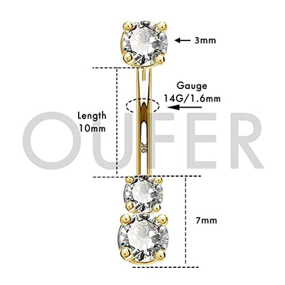 OUFER 14K Solid Gold Belly Navel Button Ring Clear 5A Cubic Zirconia Design Belly Rings Piercing Jewelry - color: 9K,gold